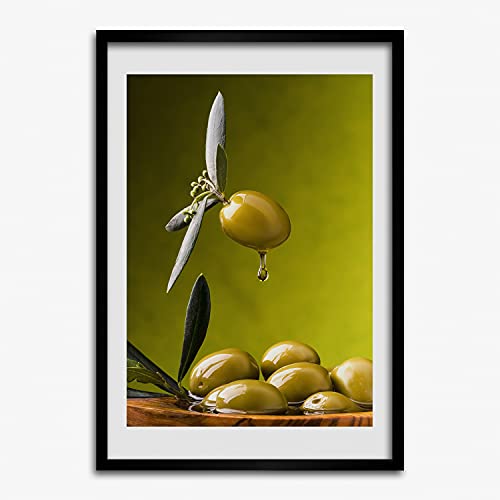 Tableau photo affiche huile d'olive avec cadre bois MDF 50x70 cm Tulup décoration murale moderne