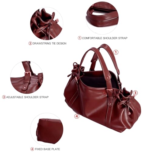 Image of JINMANXUE Woven Tote Bag For Women,Travel Shoulder Bag, Large Hollow Beach Soft Satin Handbags Hand-woven Satchel Clutch (Reddish Brown)