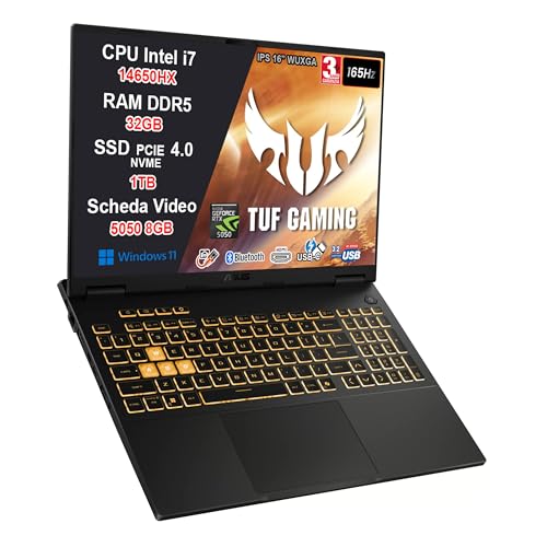 TUF Gaming F16 Intel i7-14650HX, RTX 5050 8GB GDDR7, 32GB DDR5, SSD 1TB (2x512GB), Display 16" WUXGA IPS 165Hz G-SYNC Anti-Glare, Thunderbolt 4, HDMI 2.1, Wi-fi 6E, Windows 11, 36 Mesi Garanzia - Notebook - Immagine 1