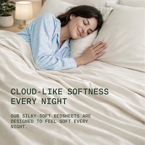 Image of TRUE BAMBOO Sheets Set Queen Size - Silky Soft & Cooling - Light Beige