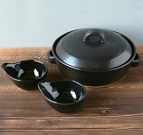 ナチュラル ブラック 土鍋 8号 IHプレート付き＋とんすい2個付き 土鍋