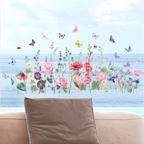 3 pegatinas de primavera para ventana, flor, película electrostática, adecuada para el hogar, escuela, oficina, decoración de primavera y verano
