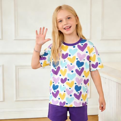Image of Yoxindax Tween Girls Summer 2-Piece Outfit Set - Crew Neck Short Sleeve T-Cherry Print Shorts 7-14Y Summer Clothes