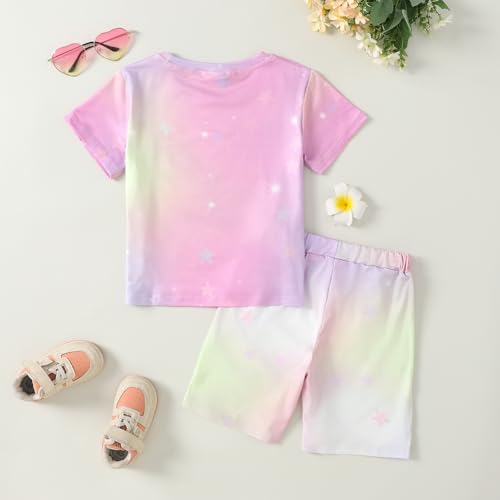 Image of 7-14Y Tween Girl Clothes 2 Piece Short Sleeve Tie Dye Heart Print Top and Shorts Teen Girl Summer Outfits Short Set