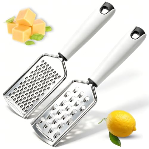 Zester Grater Set of 2, Kitchen Grater Zester Tool for Cheese,Lemon,Nutmeg, Chocolate, Fruits,Vegetables,Zucchini, Carrot, Apple, Cabbage (thick shreds&thin shreds)