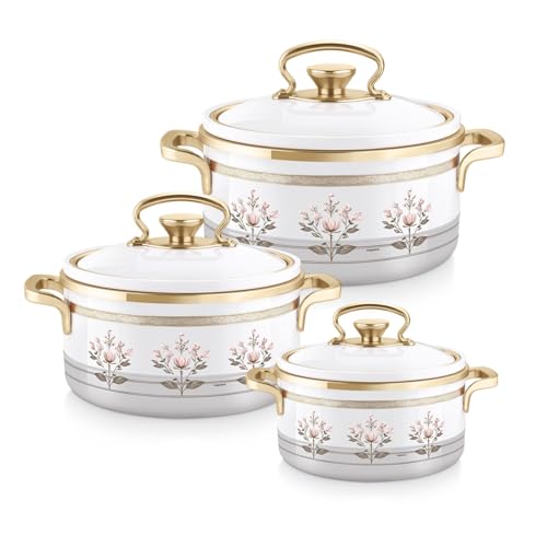 Image of Nayasa Rachel Casserole- Big Set of 3, 1000, 1500, 2000 ML | BPA Free | Food Grade | Easy to Carry | Easy to Store | Hot Pot for Kitchen | Roti Box | White