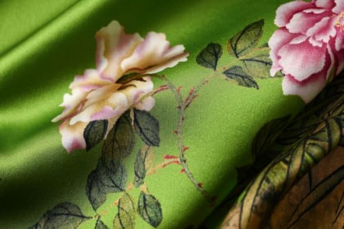 Image of Women's Silk Kimono Robe Short Bathrobe Nightgown 100% Mulberry Silk for Women - Classic Floral Pattern