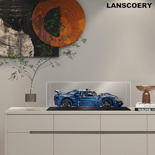 LANSCOERY Clear Acrylic Display Case, Assemble Horizontal Display Box Stand with Black Base, Dustproof Protection Showcase for Collectibles Memorabilia Figurines (12x8x8inch; 30.5x20x20cm)