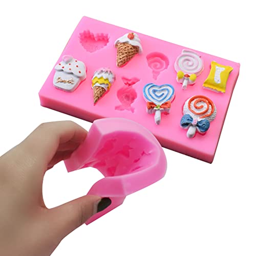 Ice Cream Silicone Molds Candyland Fondant Molds Lollipop Chocolate Mold For Pudding Pan Muffin Mousse Gummy Ice Cube Sugar Cookie Pastry Pies Chocolate Cupcake Mold For Clay Cupcake Topper Decoration #TOP2