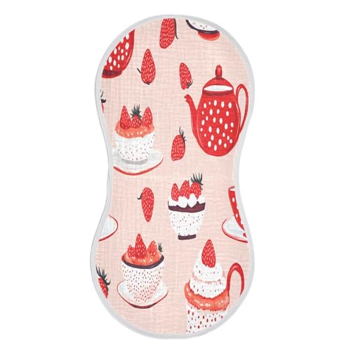 Cups and Strawberries Plant Burp Cloths Cotton Baby Washcloths,Large 22x11in Burping Cloth Absorbent and Soft for Newborn Baby Boys and Girls,4 Pack