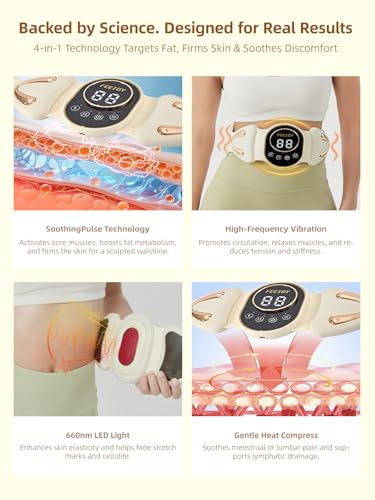 Waist Trainer for Women with Heat & Microcurrent – 4-in-1 Belly Sculpting Massager for Lower Belly Fat, Postpartum Recovery, Period Cramps – Body Shaper Tummy Control, Workout & Waist Training Beige4