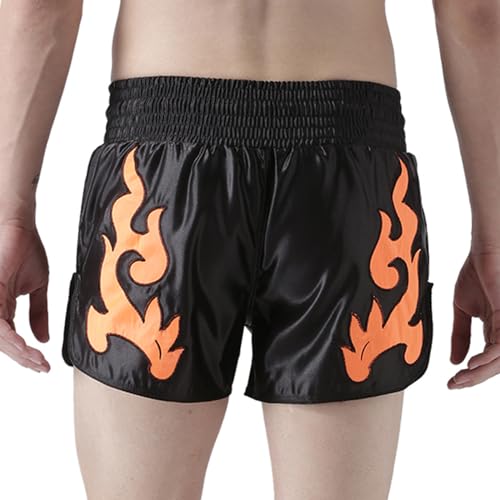 Image of USI Universal Muay Thai Shorts for Men Women, 410N Boxing Kickboxing MMA Fight Clothing Training Workout Trunks (in, Alpha, L, Regular, Black /Orange)