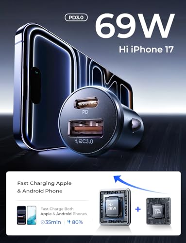 LISEN Car Charger USB C, 69W Cigarette Lighter USB Charger view 4