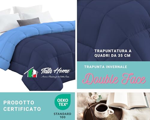 Tata Home Trapunta Invernale Tinta Unita Double Face Singola Imbottita 350 gr/mq Piumone Caldo Letto 1 piazza 180x260 cm Bicolore Avio Blu Mod. J