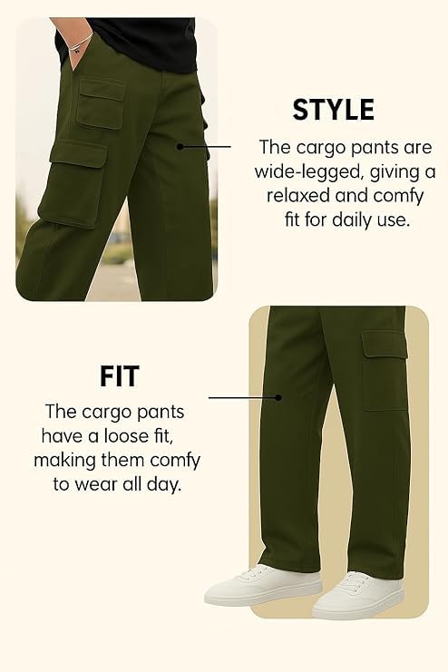Image of Men Cargo Pants 100% Cotton | Relaxed Fit Utility Cargos for Men with 6 Pockets | Breathable Durable Fabric | Casual Streetwear Travel & Outdoor Pants
