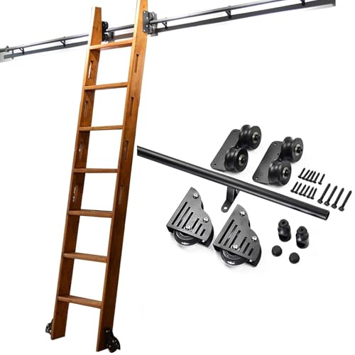 GLFNB Kit de herrajes para Escalera de Biblioteca con Ruedas, riel Deslizante de Acero al Carbono de Tubo Redondo Resistente, Rodillo de Piso con Freno, sin Escalera (Kit de riel de 600 cm)