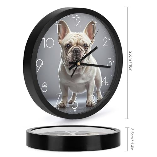 Horloge murale bouledogue français analogique et ronde pour la maison - 3