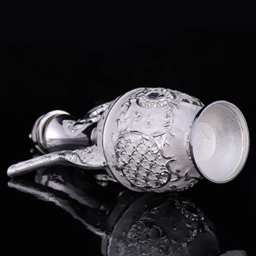 Godnoei Vintage Metal Turkish Coffee Pot Set Turkish Tea Set With 6 Luxury Coffee Cups & Craft Tea Tray Teapot For Serving Tea Zamzam Coffee Cappuccino,Gold Silver Ottoman Trim Weddin Gift #TOP1