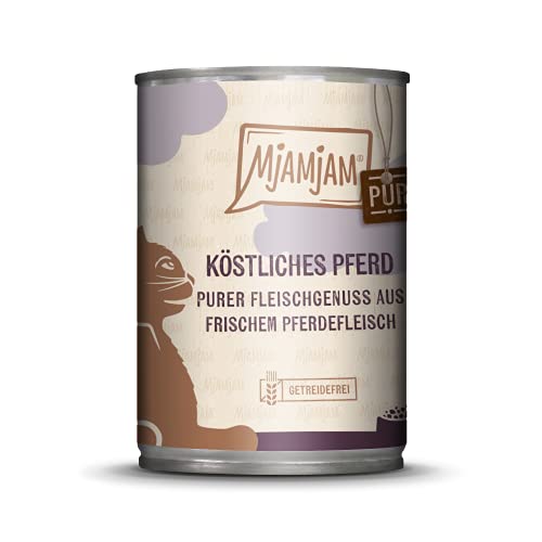 MjAMjAM - Premium Nassfutter für Katzen - purer Fleischgenuss - köstliches Pferd pur, 6er Pack (6 x 400 g), getreidefrei mit extra viel Fleisch
