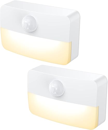 Paquete de 2 luz nocturna con sensor de movimiento, luces adhesivas con sensor de movimiento para interiores, luces de cocina para debajo del