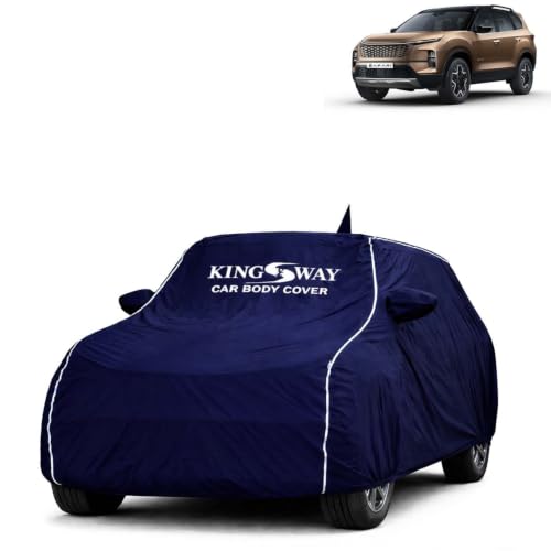 Image of KINGSWAY Super Waterproof Car Cover Only with Tata Safari (Year 2023 Onwards - All Model) | Mirror and Antenna Pockets | All Weather Car Body Cover with Silver Piping | Blue