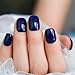 LINSSQ Glossy Dark Blue Press on Nails,Short Squoval False Nails,Beauty Solid Color Manicure Reusable UV Gel Fake Finger Nail Art for Daily Office Party 24pcs