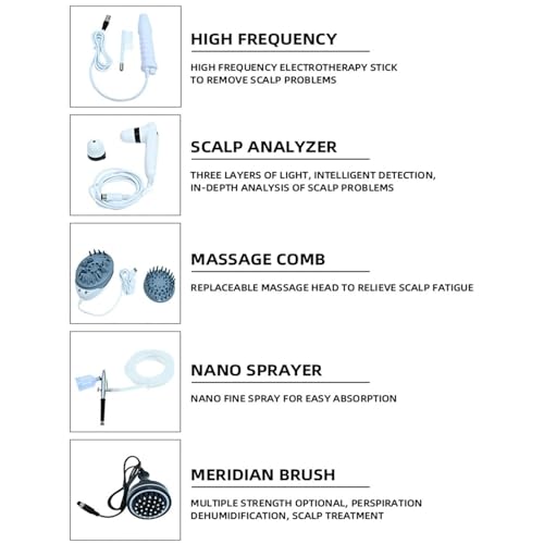 Analizador de cabello, masajeador de cuero cabelludo 5 en 1 y detector de folículos, máquina de diagnóstico para análisis del cuero cabelludo y tratamiento de pérdida de cabello, ideal para salón y