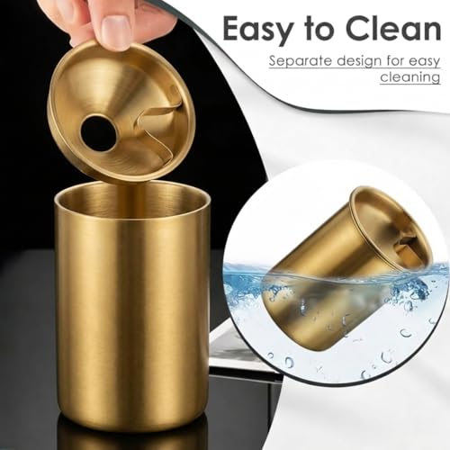 Image of NYRWANA Stainless Steel Windproof Ashtray with Lid | Rustproof, Easy-to-Clean Ash Holder for Smokers | Elegant Indoor Outdoor Ash Tray for Patio, Home, Office, Bar & Garden Use (Gold)