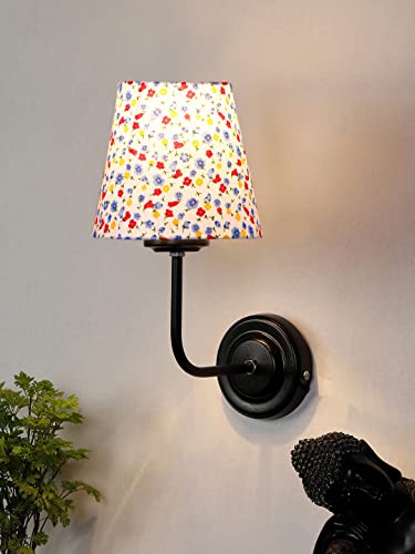 Image of Wall Sconce Wall Lamp (H-10 Inches, Multi Floral) for Living Room /Bedroom, Hall, Study, Kids Room, Home Office & Balcony Decor | Black Metal Finish, Modern Indoor Wall Night Ambient Lighting