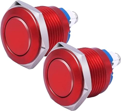 Interrupteur momentané 16mm 1NO SPST 250V bouton poussoir métal rouge