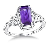 AGRULE Celtic Knot Engagement Ring 925 Sterling Silver 2.9 Carat Solitaire Amethyst Rings Emerald Cut Purple Stone Ring for Women, Size 6