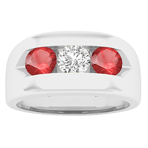 Dazzlingrock Collection 14K 5 Mm Round Ruby & Diamond Men's Channel Set 3 Stone Wedding Band, White Gold, Size 12.5 #TOP2