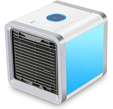 - 3-in-1 Portable Mini Air Cooler and Personal Air Conditioner with Humidifier and Air Purifier Functions 3-Speed Quiet Desktop Fan with LED Night Light for Home Office and Bedroom White-PO-1