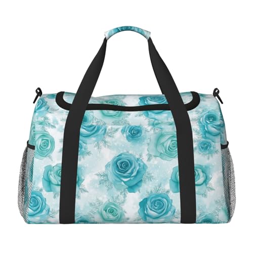 Turquoise Roses Snowflake Duffle Bag Foldable Travel Tote Bag Carry On Large Weekender Overnight Bags Waterproof Gym Bag For Women Men2