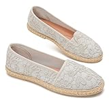 GLAMORA Alpargatas de Encaje con Suela de Esparto, Zapatos Planos Mujer Tipo Bailarinas Manoletinas Cómodas Slip On, Calzado Verano Ligero Transpirable Punta Redonda l.blue-39