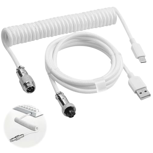 USB C Coiled Keyboard Cable, 3 Meter Type C To USB A Spring Lead, Nylon Braided Mechanical Keyboard Cord with Detachable Metal Aviator Connector, Extendable Wire for PC Gaming Keyboard Laptop Mac PS4