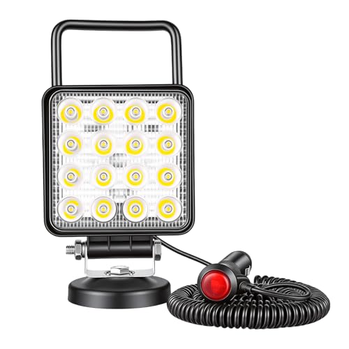 Focos Led Willpower 4 Pulgadas 10cm 48W Portátil Faros Led con Imán 12V 24V Luz de Inundación Trabajo LED IP67 Impermeable Antiniebla para Tractor 4x4 Coche Camión Barco Off Road ATV UTV SUV