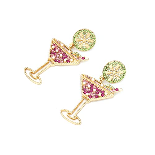 Rhinestone Fruit Slice Stud Drop Earrings, Gold Tone Statement Novelty Earrings for Party, Vacation, Summer Outfit (Cocktail) — view 6