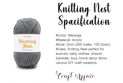 Image of Craft Affair | Knitting Nest Acrylic Yarn (200 Meter, 100 Grams, 2mm) / Woolen Yarn /Acrylic Yarn for Knitting and Crocheting-Melange