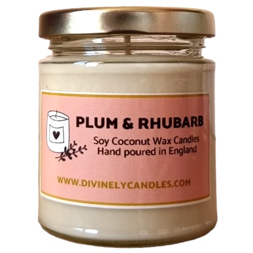 Image of Divinely Candles® Plum and Rhubarb Soy Coconut Wax Candle - Eco Friendly, 40 Hour Burn Time, Hand-Poured, Non-Toxic