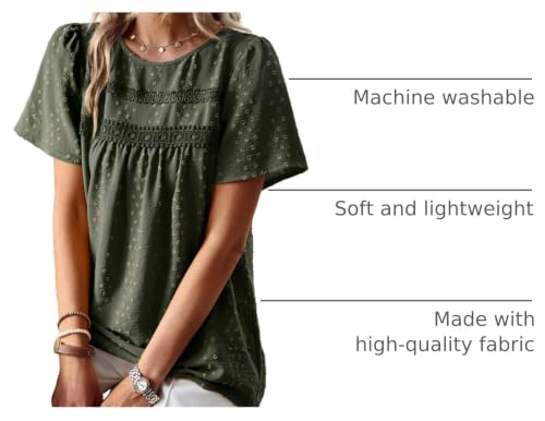 Image of Falechay Womens Summer Tops Crewneck Short Sleeve Shirts Casual Chiffon Blouses Flowy Lace Hem Boho Clothing Trendy 2026