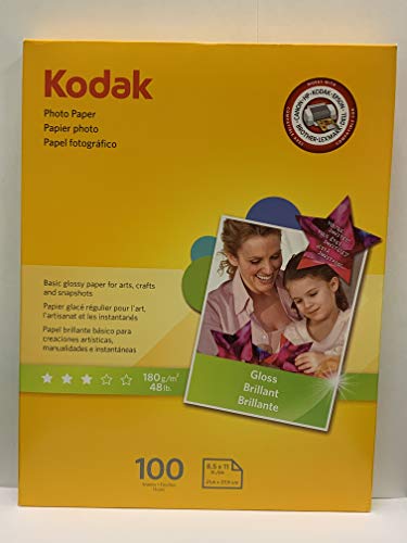 Kodak 8209017 Photo Paper, 6.5 Mil, Glossy, 8-1/2 X 11, 100 Sheets/Pack #TOP1