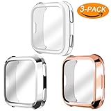 Falandi 3 Packs Screen Protector Case Compatible for Fitbit Versa, Ultra Slim Soft Full Cover Case for Fitbit Versa Face Cover Silver Black Clear (Clear Silver Rose Gold)