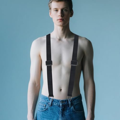 Mikovivi 1.5 Inch Black Y-Back Belt Loop Suspenders, Heavy Bretelles Pour Hommes Duty Under Clothing Work Tool Belt Suspenders with 3 Swivel Hooks Adjustable Elastic Side Clip Straps for Men & Women - Thumbnail 6