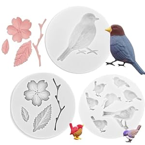 3er Set! Silikonform mit V&ouml;geln und Blumen, Kuchen Backen etc. | Geschenk-Deko