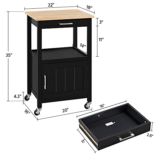 Yaheetech Small Kitchen Island On Wheels With Wood Top And Drawer, Trolley Cart With Open Shelf And Storage Cabinet For Dining Room, 22X18X35 Inches, Black #TOP3