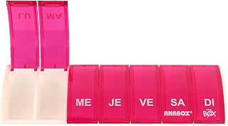 Anabox Box7 - Pastillero con 7 compartimentos, color rojo