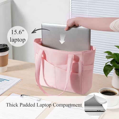 Image of CTWWFS Large Tote Bag for Women with Zipper, Nylon Lightweight Work Tote with 15.6 inch Laptop Sleeve, Nurse Bag for Work College
