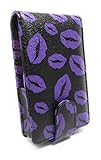 CariWare Makeup Lipstick Case with Mirror for Purse by CariWare | Cosmetic Pouch with Mirror - Fits Lip Sense Gloss Glossy and Most Popular Brands of Liquid Long Lipstick (Black with Purple Lips)