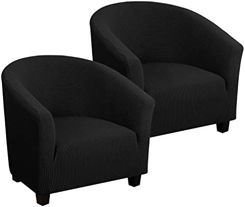 High Stretch Club Chair Cover Tub Chair Cover Armchair Sofa Slipcover with Elastic Bottom Super Soft Jacquard Spandex Skid Resistance Furniture Protector (2 Piece, Black)